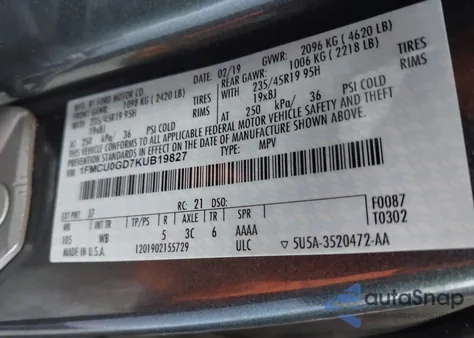 2019 Ford Escape Se from USA, damaged, VIN 1FMCU0GD7KUB19827